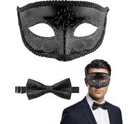 NUOGUAYI Masque Vénitien Homme, Masque Bal Masqué Noir avec Nœud Papillon | Masque Mascarade, Masque Carnaval Venise, Masque Soiree Bal Masqué pour Homme Halloween Mascarade Carnaval Fêtes Cosplay