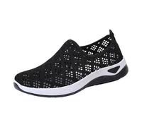 Nuoke Chaussures de Sport décontractées et Confortables pour Femmes, Semelle Souple en Creuse, Respirantes et à Un Pied Bracelet Cuir Noir