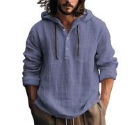 Nuoke Chemise Lin Homme,Chemise en Lin Homme,Men's Casual Fashionpring and Autumn Longleevedolid Color Cotton Linenhirt Merde (Navy, L)