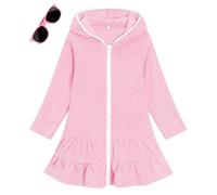 Nuoke Ensembles Fille,Cache-Maillot de Bain à Manches Longues pour, vêtements de Plage et de Piscine avec Lunettes de Soleil intégrées Combinaison Short (Pink, 3-4 Years)
