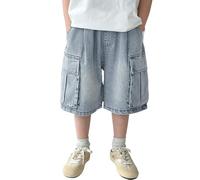 Nuoke New Summer Style Boys' Denim Shorts Casual Five Point Pants Korean Style Versatile Cargo Pants Jupe Longue Enfant Fille (Blue, 13-14 Years)