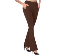 Nuoke Pantacourt Femme,Women's Stretchy Straight Dress Pants with Pockets Tall Petite Regular for Work Business Short De Bain Adolescent (Coffee, XXL)
