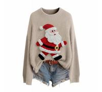 Nuoke Pull de Noel,Pull de Noel Chat,Tops de pour Filles, Shirt de Saison, imprimé Graphique, Manches Longues, Tops en Combinaisons Grande Taille pour Filles Décontractées (Khaki, L)