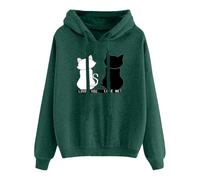 Nuoke Pull Femme Hiver,Plaid Pull Femme,Hoodies avec Amour Animal imprimé Poche à cale Crampon