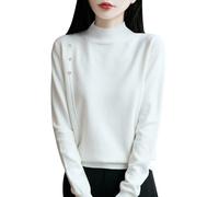 Nuoke Pull Femme,Pull Long Femme, tricoté à col Rond pour, idéal pour l'automne et l'hiver, avec Un Excellent tempérament et Un intérieur Chaud Plus Barboteuses (White, M)