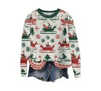 Nuoke Pull Noel Femme,Pull de Noel Moche Femme,-Shirt rétro Père pour Fille, en Polaire et Lin, col du Cou, Manches Longues Robe Halloween Ado (White, L)