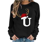 Nuoke Pull Noel,Plaid à Capuche,Shirt à Manches Longues pour Fille, Motif Joyeux, décontracté, avec Slogan, pour Les Vacances d'hiver. Robe Bleu (Black, M)
