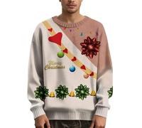 Nuoke Pull Plaid Homme,Shirt de Xmas pour, Shirt de Xmas Amusant à col Rond pour Couple Portefeuille Tissu (Light Yellow, XXXXL)