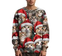 Nuoke Pull Plaid Homme,Shirt de Xmas pour, Shirt de Xmas Amusant à col Rond pour Couple Portefeuille Tissu (Red, XXL)
