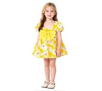 Nuoke Robe Ceremonie Fille,New GirlFlower Short Sleeve DresDresBack Bow DresRobe (Yellow, 0-6 Months)