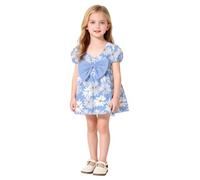 Nuoke Robe de Princesse,New GirlFlower Short Sleeve DresDresBack Bow DresRobe (Blue, 6-12 Months)