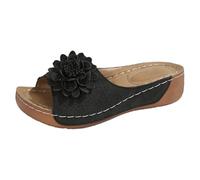Nuoke sandales femme été confortable,chaussures,Women's Retro Sandals Spring Summer And Autumn New Heel Open Toe Outdoor Thick Casual Sandals Compensées Enfiler Pour (Black, 37)