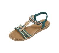 Nuoke sandales femme été confortable,Women's Beaded Flat Sandals Elastic Slingback T Strap Summer Sandals Compensées Plateforme (Blue, 40)