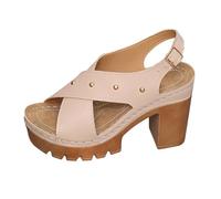 Nuoke sandales femme,sandale talon femme,Summer New Plus Size Thick High Heeled Sandals With A Back Strap And Thick Sole Casual Sandals For Women Dorées Pour Habillées (Beige, 35)