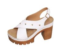 Nuoke sandales,sandale femme talon,Summer New Plus Size Thick High Heeled Sandals With A Back Strap And Thick Sole Casual Sandals For Women Dorées Pour Habillées (White, 43)