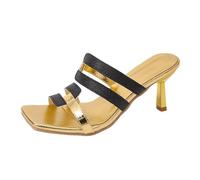 Nuoke sandales,sandale talon,grandes tailles à bordures colorées, style printemps-été, à talons hauts et mules fines. Peinture Cuir Chaussure (Black, 38)