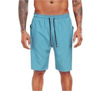 Nuoke Short Homme,Short de Travail Homme, de Bain, Entrejambe de 23 cm, Doublure de Compression et Poche zippée Jogging (Sky Blue, L)