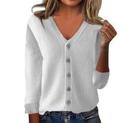 Nuoke Sweat Femme,Pull Chic Femme,Womens Cardigan Sweaters Button Down V Neck Knit Sweater Lightweight Comfy Open Front Cardigan Coats W/Pockets Chandails Blancs pour (White, L)