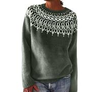Nuoke Sweat Femme,Pull Femme Hiver, tricoté rétro à imprimé Isle pour, décontracté, Ample, col du Cou, Manches Longues, léger, Court Barboteuse Plus (Blackish Green, XL)
