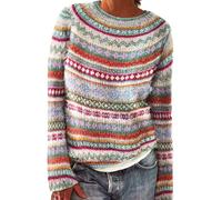 Nuoke Sweat Femme,Pull Grande Taille Femme,Women's Knitted Isle Print Retro Sweater Casual Loose Crewneck Long Sleeve Lightweight Cropped Over Tops Combinaisons Roses pour (Blue, XXXXL)