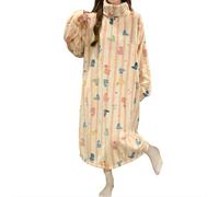 NUOKEI Chemise De Nuit Nightrss Automne Et Hiver Zippé À Moitié Col Roulé À Col Roulé Plus Velours Épais Vêtements De Maison Chauds Pyjamas Femmes-un-2xl