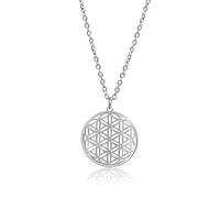 Nuoli® Collier fleur de vie pour femme (45 + 5 cm, ajustable) - Collier avec pendentif fleur de vie pour femmes et filles - Argenté