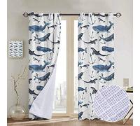 Nuoman Rideau occultant isolant thermique Narval Poles of the Earth Fauna Sketch avec fond abstrait à motifs de neige, rouge turquoise, blanc, draperies occultantes pour chambre à coucher, salon 120"W x 96" L Couleur 06