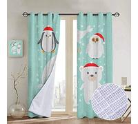 Nuoman Rideau occultant isolant thermique Narval Poles of the Earth Fauna Sketch avec fond abstrait à motifs de neige, rouge turquoise, blanc, draperies occultantes pour chambre à coucher, salon 52" W x 96" L Color01