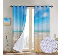 Nuoman Rideaux Océan, réflexion du coucher de soleil sur la côte, ciel nuageux, image d’attraction touristique, jaune sable gris, traitements thermiques occultants pour chambre à coucher 54" W x 63" L Coloris 05