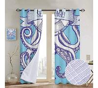 Nuoman Rideaux pour salon de pieuvre Motif aventure sur le thème de l'océan avec différents éléments de style dessin animé pour enfants, multicolore, rideau de réduction du bruit 84" W x 84" L Coloris 05