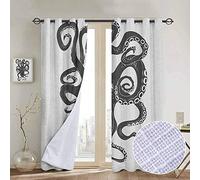 Nuoman Rideaux pour salon de pieuvre Motif aventure sur le thème de l'océan avec différents éléments de style dessin animé pour enfants, multicolore, rideau de réduction du bruit 100"W x 96" L Coloris 07
