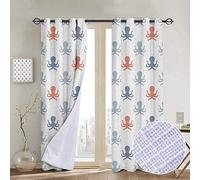 Nuoman Rideaux pour salon de pieuvre Motif aventure sur le thème de l'océan avec différents éléments de style dessin animé pour enfants, multicolore, rideau de réduction du bruit 54" W x 63" L Color02