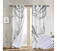 Nuoman Rideaux pour salon de pieuvre Motif aventure sur le thème de l'océan avec différents éléments de style dessin animé pour enfants, multicolore, rideau de réduction du bruit 120"W x 96" L Color03