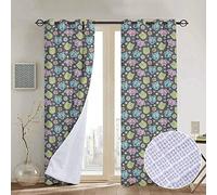 NUOMANAN Nuoman Rideaux occultants doublés Motif hiboux, Oiseaux colorés avec différentes Expressions Motif à Pois Noir Multicolore Isolation Thermique 1 Paire 54" W x 63" L Color03