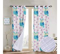 NUOMANAN Nuoman Rideaux occultants doublés Motif hiboux, Oiseaux colorés avec différentes Expressions Motif à Pois Noir Multicolore Isolation Thermique 1 Paire 100" W x 96" L Color04