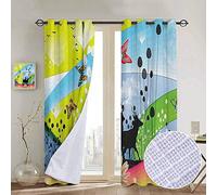 NUOMANAN Rideaux de cuisine nature, deux rennes marchant au printemps avec papillons, fleurs, cœurs, graphique d'amour pastoral, multicolore, rideaux à passe-tringle, panneaux isolants thermiques, décoration d'intérieur, 213,4 x 254 cm