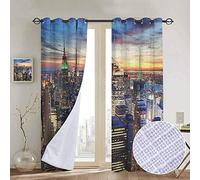 NUOMANAN Rideaux de Salon New York, Vue aérienne de NYC en Hiver. Architecture américaine Historique, métropole, Beige, Gris, à Nouer réglable. 120" W x 96" L Couleur 15