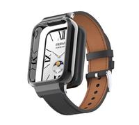 nuosiweilang Strap Compatible with Xiaomi Smart Band 9 Pro,Bracelet de remplacement en cuir avec housse de protection en métal pour Mi Band 9Pro Men Women Noir