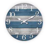 NUOVO Horloge murale 40 cm - Horloge murale rustique - Grain de bois bleu et gris - Silencieuse - Sans tic-tac - Fonctionne avec piles - Design vintage - Décoration pour cuisine, salon, chambre à