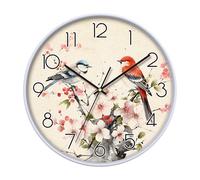NUOVO Horloge murale décorative avec oiseaux et fleurs de cerisier, 30 cm, design vintage, horloge décorative pour cuisine, chambre, salon, bureau