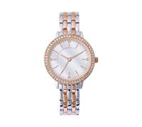NUOVO Montre élégante pour femme - Design bicolore - Bracelet argenté/or rose - Lunette en cristal - Montre tendance étanche - Montre pour fille - Bracelet pour fille, Or rose, Classique