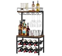 Nuovoware Armoire à Liqueurs 3 Niveaux avec Casier Vin, Meuble Liqueur Autoportant 8 Bouteilles pour Bar, Rack à Vin Polyvalent avec Plateau de Table et 8 Oorte-Verres, Marron Rétro+Noir