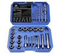 Nuovoware Ensemble d'extracteurs de vis, 26 PCS acier chromé avec adaptateur hexagonal, 3 en 1 pour enlever les vis et les écrous, jeu de forets droits pour Damaged Rusted Screws
