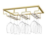 Nuovoware Porte-Verres à Pied Suspendu, Porte-Verre à Vin Suspendu Support de Verre à Vin avec 3 Rails pour Dessous d'Étagère, Armoire de Verre, Tenture en Chrome, Barre de Cuisine - Or