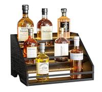 Nuovoware Présentoir de Bouteilles de Liqueur Éclairé LED, Présentoir 12 Bouteilles Liqueur en Bois 3 Niveaux avec Poignées Portables, Noir