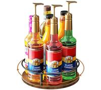 Nuovoware Support Rotatif 7 Bouteilles Sirop Café, Support en Acier au Carbone avec Base en Bois Support pour Bouteilles de Sirop de Café pour Sirops Aromatisés Thermos Liquor de Table, Noir+Marron