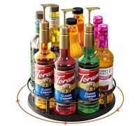 Nuovoware Support Rotatif 9 Bouteilles Sirop Café, Support en Acier au Carbone avec Base en Bois Support pour Bouteilles de Sirop de Café pour Sirops Aromatisés Thermos Liquor de Table, Noir+Noir