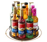 Nuovoware Support Rotatif 9 Bouteilles Sirop Café, Support en Acier au Carbone avec Base en Bois Support pour Bouteilles de Sirop de Café pour Sirops Aromatisés Thermos Liquor de Table, Marron+Noir