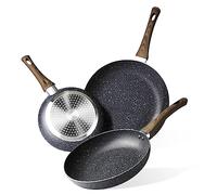 nuovva Lot de 3 poêles à induction antiadhésives en marbre pour cuisine 20 cm, 24 cm et 28 cm