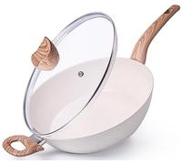 nuovva Sauteuse anti-adhésive - Poêle à induction avec couvercle - Poêle de cuisine - Poêle de cuisine - Poêle de chef en granit crème de 28 cm - Poêle à frire avec couvercle